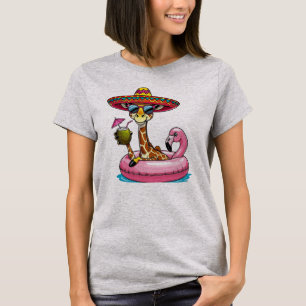 Camiseta Girafa Em Flutuador De Flamingo