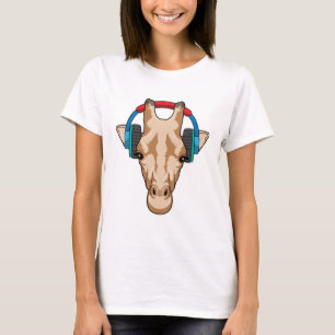 Camiseta Girafa em Música com Fone de Ouvido