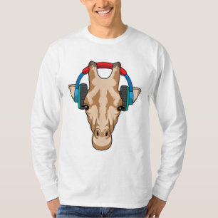 Camiseta Girafa em Música com Fone de Ouvido