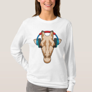 Camiseta Girafa em Música com Fone de Ouvido