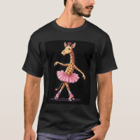Girafa em patins em roupa de ballet rosa e camiset
