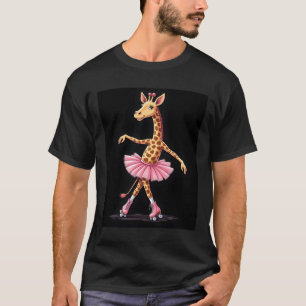 Camiseta Girafa em patins em roupa de ballet rosa e camiset