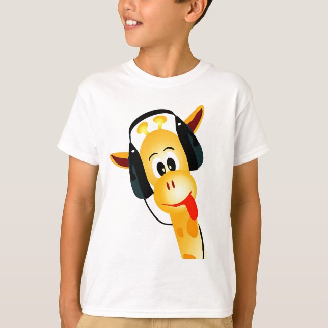 Camiseta girafa engraçada com fones de ouvido (Frente)