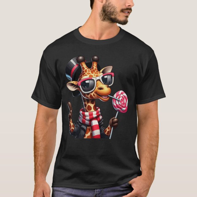 Camiseta Girafa engraçada Vestindo óculos escuros (Frente)