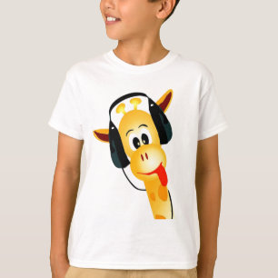 Camiseta girafa engraçado com fones de ouvido