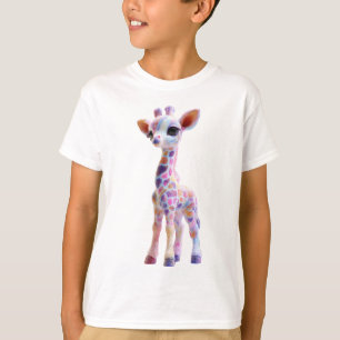 Camiseta Girafa Fantasia Manchada Arco-íris Pastel para Cri