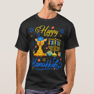 Camiseta Girafa Feliz do Hanukkah Com Menorá Orgulhosa L Ju