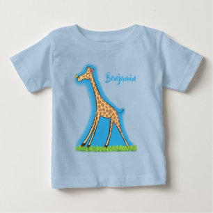 Camiseta Girafa feliz fofa com desenho de borboleta