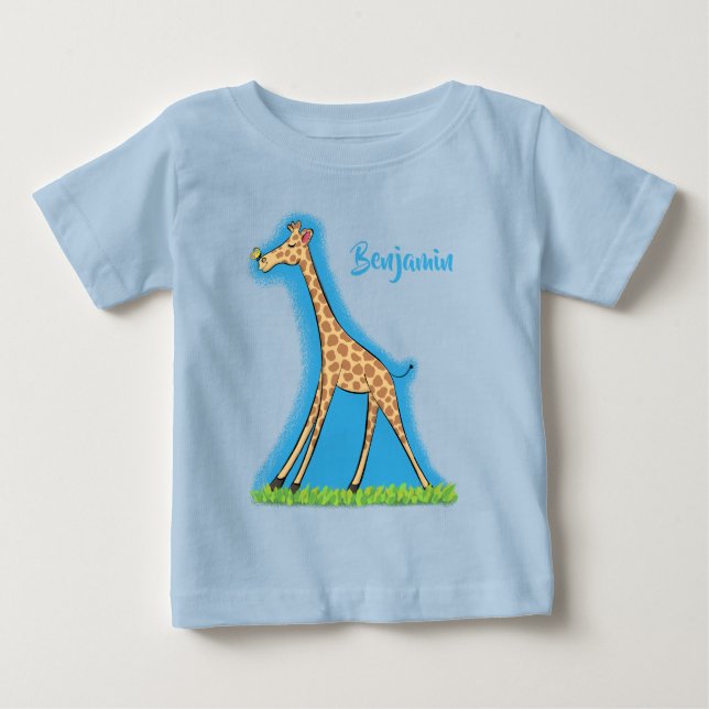 Camiseta Girafa feliz fofa com desenho de borboleta (Frente)