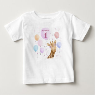 Camiseta Girafa Fofa Balão Colorido Menina Aniversário