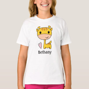Camiseta Girafa Fofa Com Coração Personalizado 