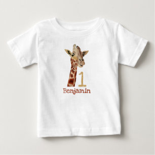 Camiseta Girafa Fofa Personalizada Nome Primeiro Aniversári