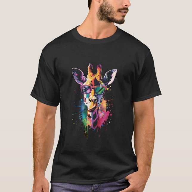 Camiseta Girafa legal com óculos escuros e arte inicial (Frente)