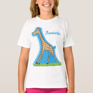 Camiseta Girafa linda e feliz com cartoon de borboleta