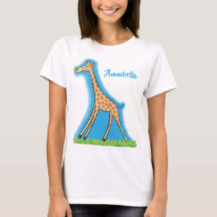 Camiseta Girafa linda e feliz com cartoon de borboleta