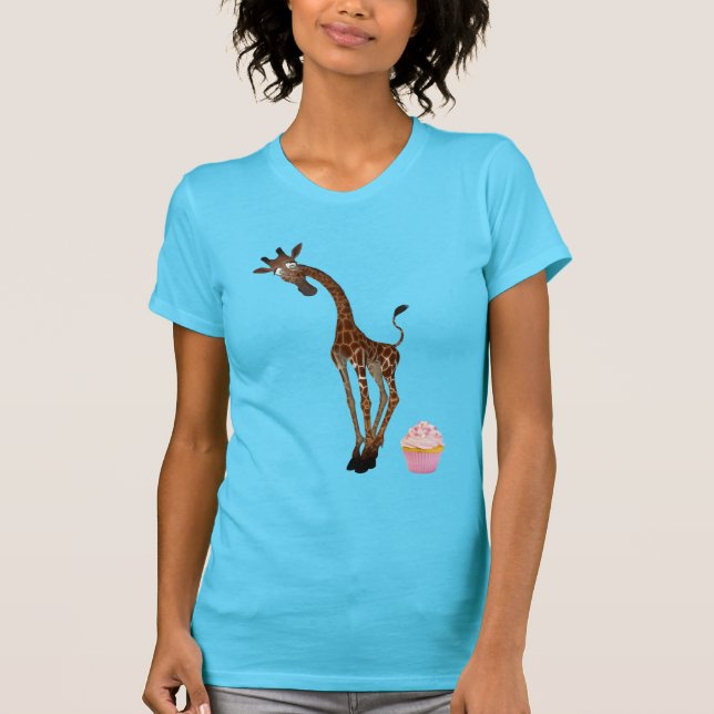 Camiseta Girafa lunático bonito e cupcake (Frente)