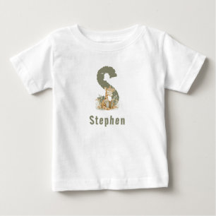 Camiseta Girafa Monograma e Nome em Verde Salvia
