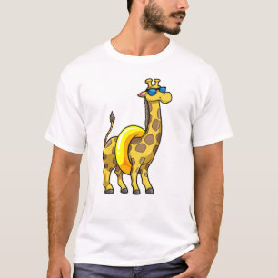 Camiseta Girafa na praia com Natação e óculos de sol