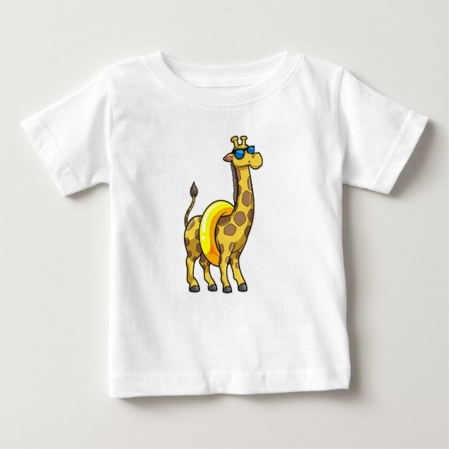 Camiseta Girafa na praia com Natação e óculos de sol (Frente)