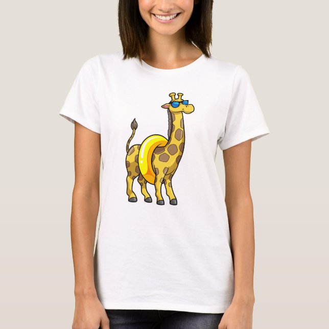 Camiseta Girafa na praia com Natação e óculos de sol (Frente)