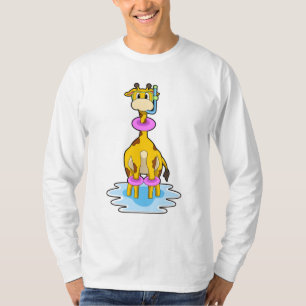 Camiseta Girafa Nadando com anel de Natação