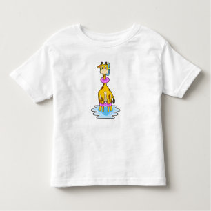 Camiseta Girafa Nadando com anel de Natação