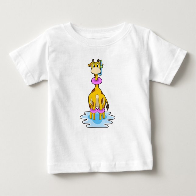 Camiseta Girafa Nadando com anel de Natação (Frente)