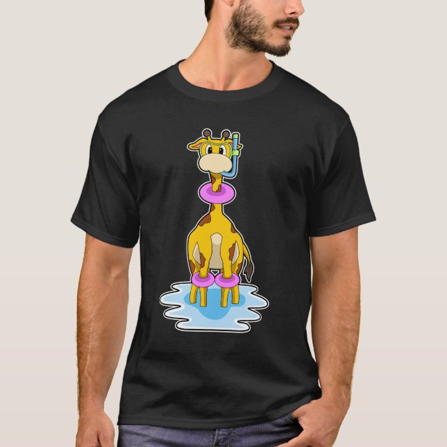 Camiseta Girafa Nadando com anel de Natação (Frente)