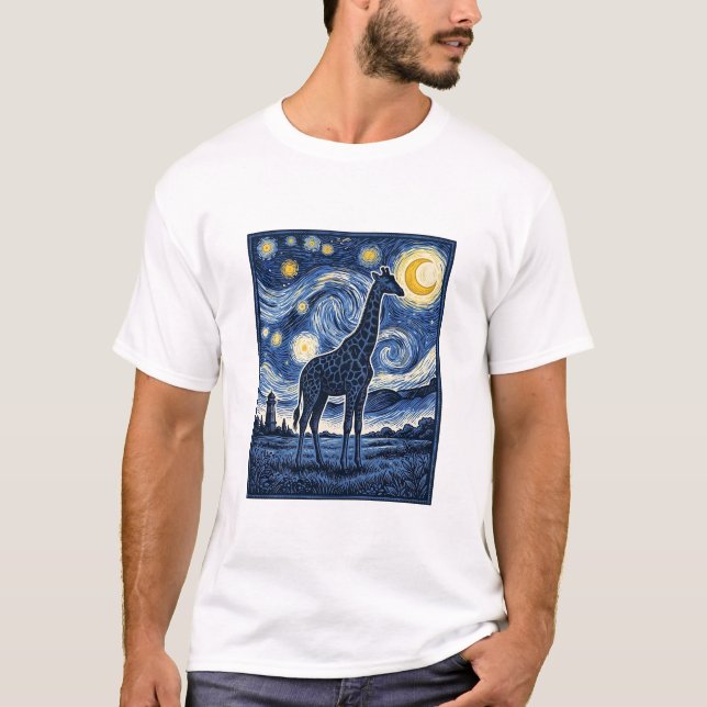 Camiseta Girafa Noite Estrelada Vintage (Frente)