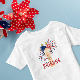 Camiseta Girafa Patriótica Vermelha, Branca e Azul Personal