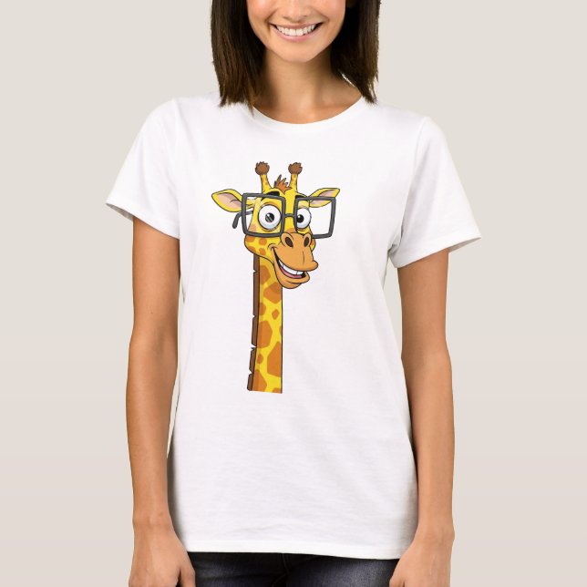 Camiseta Girafa Sorridente e Bonita com Óculos Quadrados T- (Frente)