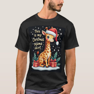 Camiseta Girafa Usando Chapéu de Papai Noel Combinando Pija