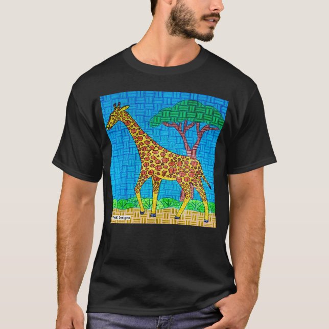 Camiseta Girafa (vívida) - Camisa-T Escura Masculina (Frente)