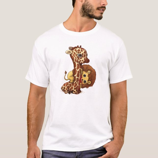 Camiseta Girafa Whimsical e Arte Leão Reprodutiva (Frente)