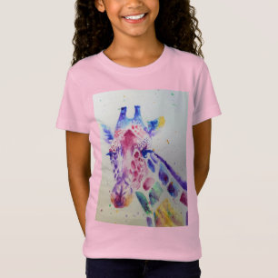 Camiseta Girafa Whimsical Watercolor rosa Raparigas T Camis