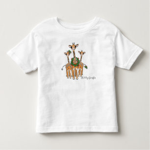 Camiseta Girafas Festivas Feriadas com Holly Wreath