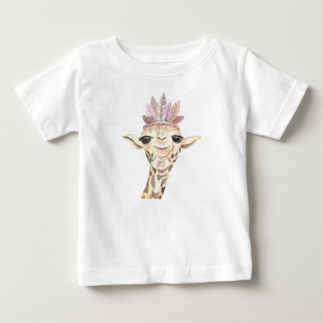 CAMISETA GIRAFFE ADORÁVEL COM PENAS DE PINCO E PINCO (Frente)