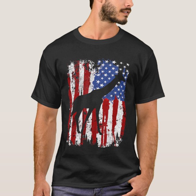 Camiseta Giraffe American Flag (Frente)