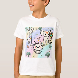 Camiseta Giraffe and Lion and Elephant and Grass