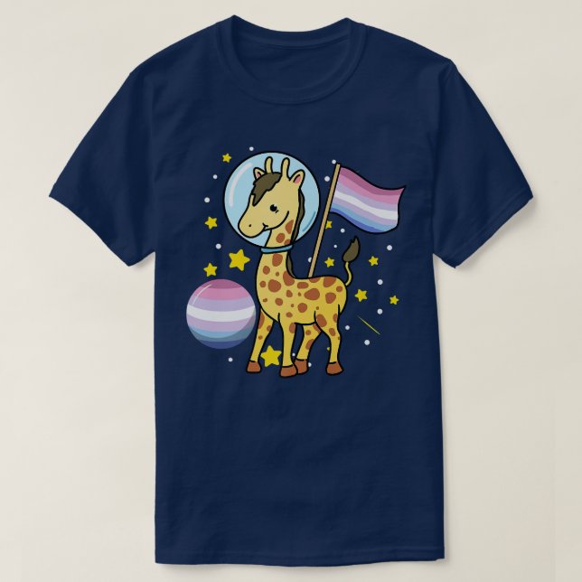 Camiseta Giraffe Astronauta Bigender Pride (Frente do Design)