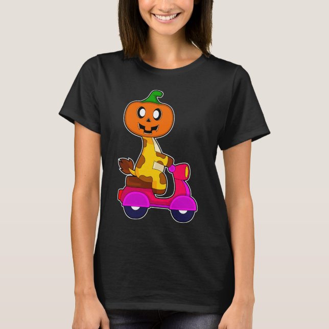 Camiseta Giraffe Halloween Pumpkin Patinete (Frente)