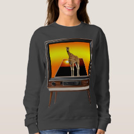 Camiseta Giraffe Poout Art Na Antiga TV Analógica,