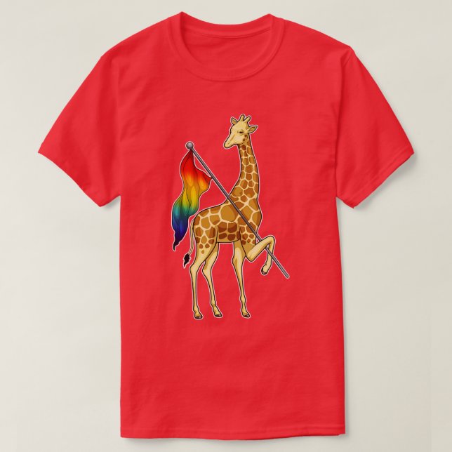 Camiseta Giraffe Rainbow Flag (Frente do Design)