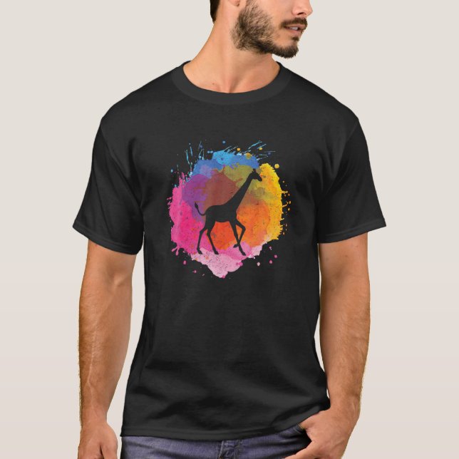 Camiseta Giraffe Retro Watercolor Splash Gift (Frente)