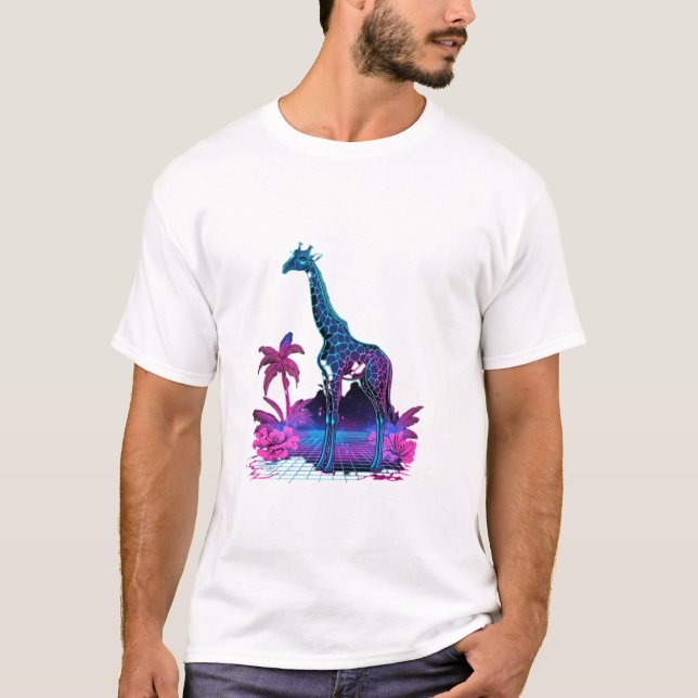 Camiseta Giraffe Synthwave Vaporwave Art (Frente)