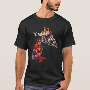 Camiseta Giraffe Trabalho de arte Flowers Animal