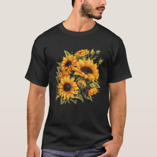 Camiseta Girassóis Amarelos Flores de verão lindas Posições