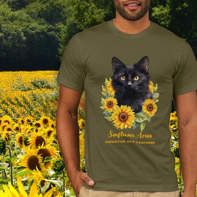 Camiseta Girassóis Black Cat Fazenda Name (Criador carregado)
