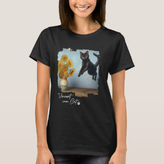 Camiseta Girassóis de Gato Negro, Vincent van Cat, Engraçad