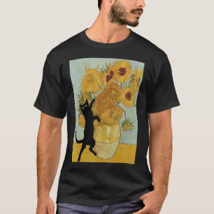 Camiseta Girassóis de Van Gogh, pintura artística de gato e